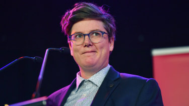 Hannah Gadsby speaking at the launch of the 33rd Melbourne International Comedy Festival.