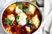 Neil Perry's baked eggs with spicy sausage and labna.