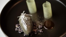 Whipped black sesame dessert served at the Bridge Room in Sydney.