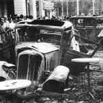 Burned out cars after the defeat of Franco's forces in Barcelona, 1936.