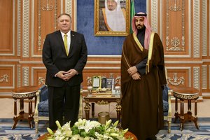 U.S. Secretary of State Michael R. Pompeo meets with Saudi Crown Prince Mohammed bin Salman in Riyadh, Saudi Arabia, on January 14, 2019.