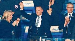 Premier return: New manager Brendan Rodgers is welcomed by Leicester City supporters ahead of last night's Premier League clash with Brighton. Photo: LINDSEY PARNABY/AFP/Getty Images