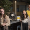 Directors, from left, Brianna Kerr, Monica Wang and Brody Smith (co-founder with Darcy Small, not pictured) of youth-founded, circular-economy coffee start-up Bugisu Project. 