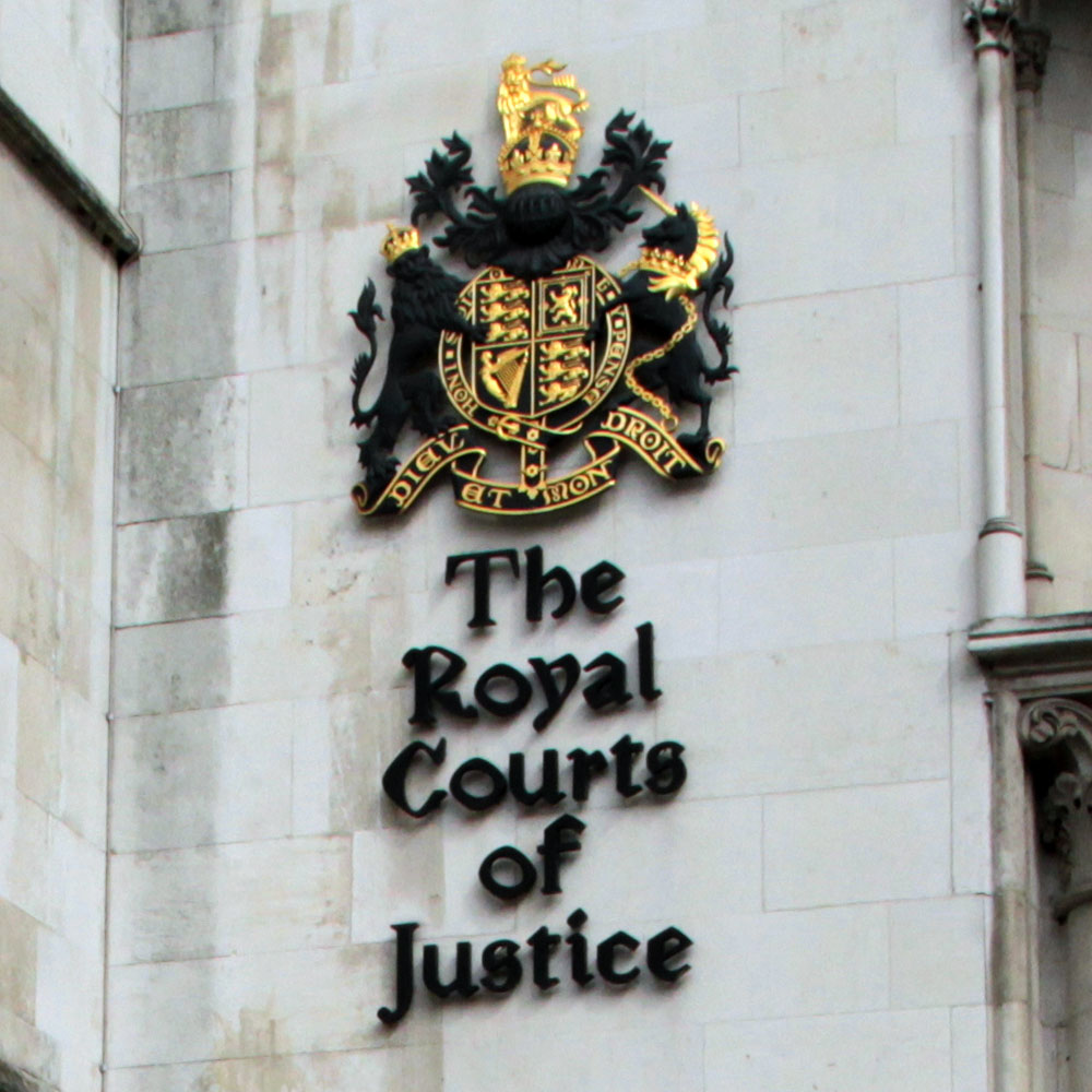 Royal Courts of Justice building, with name