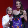 Australian Alanna Smith (right) after being taken at No.8 in the WNBA draft.