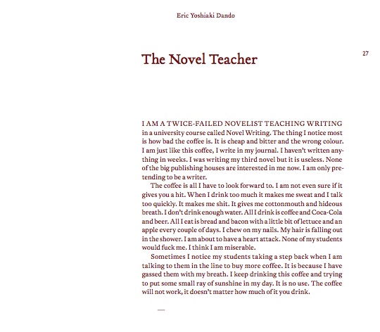 The Meditations Part VII: Eric Yoshiaki Dando on ‘The Novel Teacher’