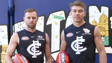 Blues co-captains Sam Docherty and Patrick Cripps. 