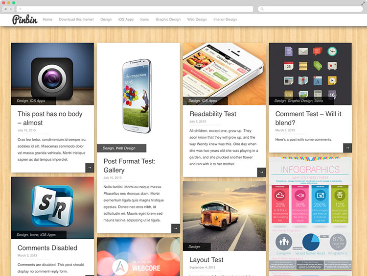 Pinbin - Free Grid WordPress Theme