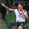 Latrell Mitchell breaks the deadlock for the Roosters.