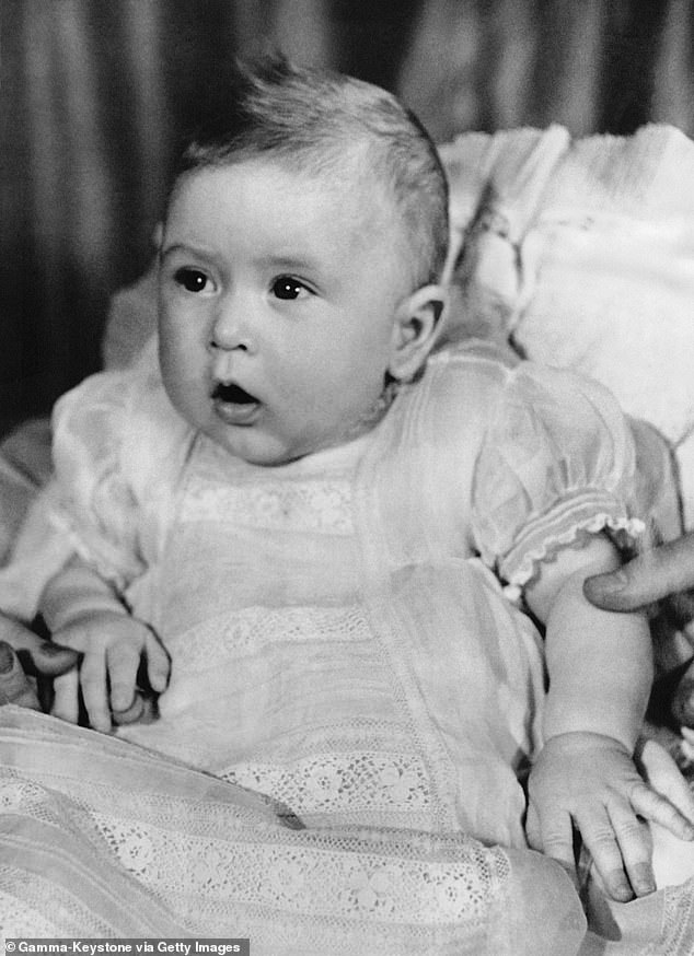 Pictured: Prince Charles in 1949 in London. The nineteen-week old was photographed in Buckingham Palace