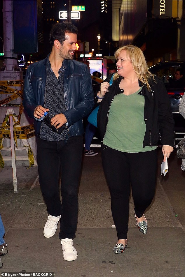 Date night: Rebel Wilson stepped out with a male companion in New York City on Tuesday, taking in a performance of Beetlejuice on Broadway