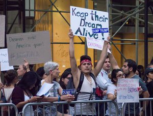 File - Protest in support of Deferred Action for Childhood Arrivals 'DACA' (against its rescission) at Trump Tower in New York City, 5 September 2017