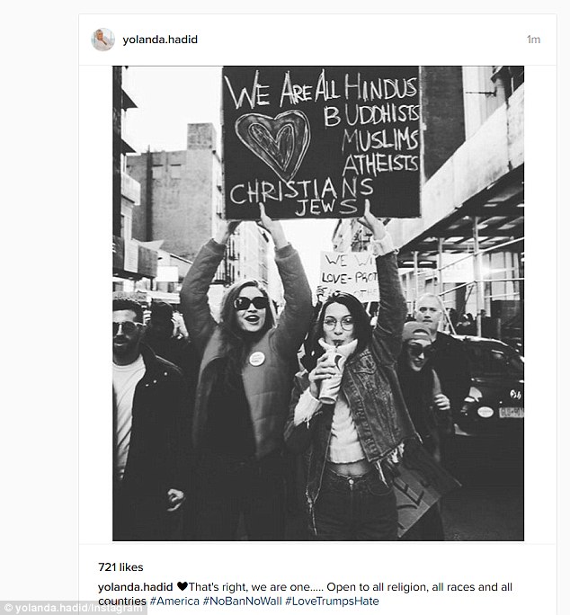 They were also joined by their mother Yolanda Hadid, who shared a snap from the march