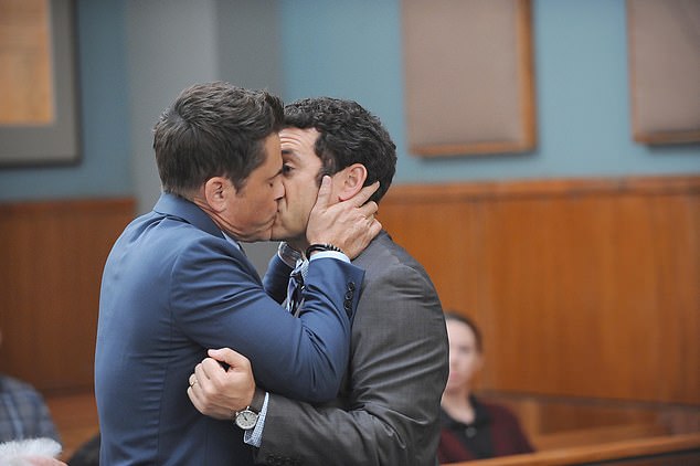 Ironic: The Grinder featured Savage playing a lawyer opposite actor Rob Lowe (pictured together on the show) and the series lasted just one season