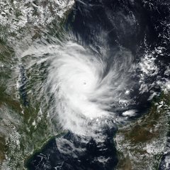 Cyclone Kenneth before landfall just east of Pemba as a Category 2 tropical cyclone on April 25, 2019.