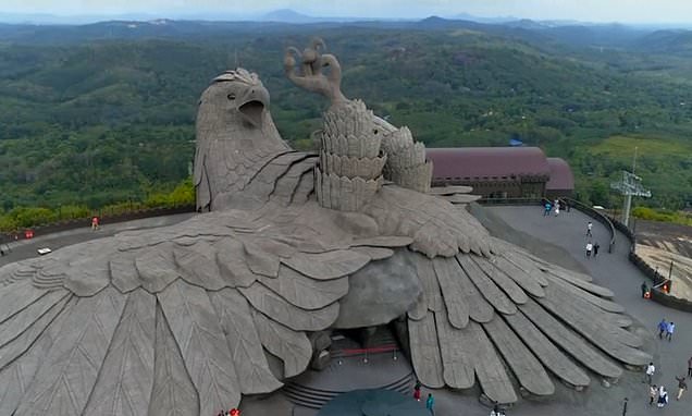 Pictured: The largest bird sculpture in the world, Jatayu Earth's Center, in Kerala, India