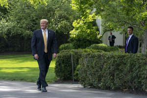 President Donald Trump participates in the White House’s Take Our Daughters and Sons to Work Day Thursday, April 25, 2019, on the South Lawn of the White House.