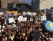 Demonstrators crowd the streets of Washington to protest against the Gulf War