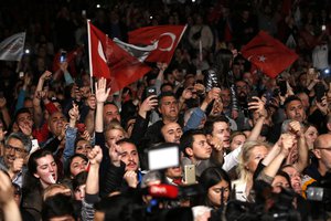 Supporters of Ekrem Imamoglu, the opposition, Republican People's Party's (CHP) mayoral candidate in Istanbul, gather for a rally in Istanbul, late Monday, May 6, 2019