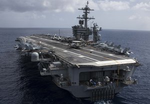 The Nimitz-class aircraft carrier USS Abraham Lincoln (CVN 72) transits the Atlantic Ocean during a tailored ship's training availability and final evaluation problem (TSTA/FEP),Aug. 1, 2018