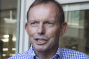 Tony Abbott out on the hustings in Warringah with his sister Christine Forster and her wife Virginia Flitcroft.