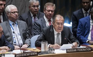 Sergey V. Lavrov, Minister for Foreign Affairs of the Russian Federation, addresses a high-level meeting of the Security Council on the situation in Syria.