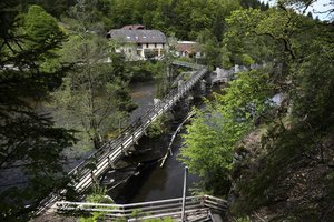 A guesthouse is pictured at the river 'Ilz' in Passau, Germany, Monday, May 13, 2019