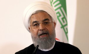 Iranian President Hassan Rouhani speaks during a joint news conference as part of a meeting with Austria's Chancellor Sebastian Kurz at the federal chancellery in Vienna, Austria, Wednesday, July 4, 2018.