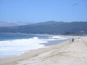 A view of Half Moon Bay and surroundings. Half Moon Bay is a bay of the Pacific Ocean on the coast of San Mateo County, California