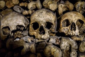 Human skeleton residents of the catacombs of Paris