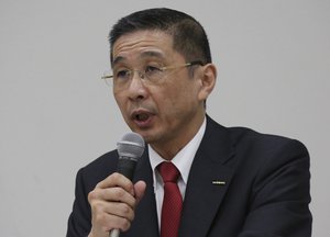 In this Dec 17, 2018, photo, Nissan Motor Co. Chief Executive Hiroto Saikawa speaks during a press conference in Yokohama