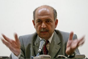 Acting oil minister for postwar Iraq Thamer al-Ghadhban speaks during a news conference in Baghdad, Saturday, May 24, 2003.