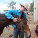 Sean Dillon pats his horse Evelyn after competing at the Clermont 2016 Gold Cup Campdraft. 