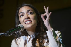 Rep. Alexandria Ocasio-Cortez, D-N.Y., speaks at the final event for the Road to the Green New Deal Tour at Howard University in Washington, Monday, May 13, 2019.