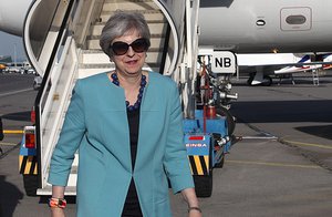 British PM Theresa May arrives at Sofia Airport ahead of the EU   Western Balkans Summit (41251409905)