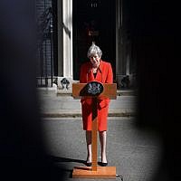 Britain's Prime Minister Theresa May announces her resignation outside 10 Downing street in central London on May 24, 2019. (Daniel Leal-Olivas/AFP)