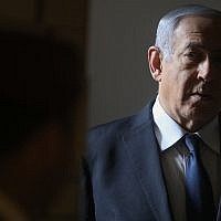 Prime Minister Benjamin Netanyahu attends a Memorial Day ceremony at Jerusalem's Mount Herzl military cemetery on May 8, 2019. (Marc Israel Sellem/Pool/Flash90)