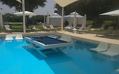 A pool in a pool gives new legs to the term "pool shark" at the recently renovated Dan Caesarea hotel in Caesarea on May 21, 2019. (TOI Staff/Times of Israel)