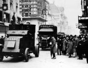 Armoured vehicles protect scab deliveries during the general strike