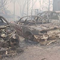 Effects of a fire in the central town of Mevo Modi'im on May 23, 2019. (Israel Fire Service)