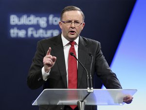 Australia's Deputy Prime Minister Anthony Albanese speaks during the Australian Labor Party's campaign launch in Brisbane, Australia, Sunday, Sept. 1, 2013.