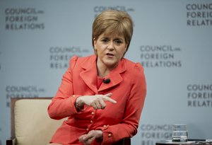 Scottish First Minister Nicola Sturgeon answers questions during her appearance at the Council on Foreign Relations in Washington, Thursday, June 11, 2015. Sturgeon is visiting the US as part of a drive to promote trans-Atlantic trade with Scotland.