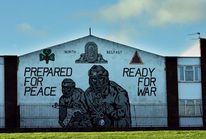 An Ulster Volunteer Force (UVF) mural is seen in north Belfast, Northern Ireland, Monday Jan. 22, 2007