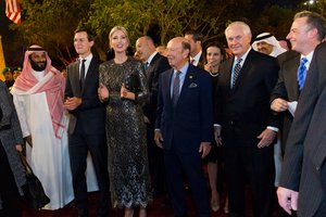 File - Senior White House Adviser Jared Kushner, and his wife, Assistant to the President Ivanka Trump, U.S. Commerce Secretary Wilbur Ross, U.S. Secretary of State Rex Tillerson, and White House Chief of Staff Reince Priebus are seen as they arrive with President Donald Trump and First Lady Melania Trump to the Murabba Palace as honored guests of King Salman bin Abdulaziz Al Saud of Saudi Arabia, Saturday evening, May 20, 2017, in Riyadh, Saudi Arabia.