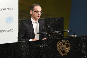 Heiko Maas, Federal Minister for Foreign Affairs of Germany, addresses the high-level General Assembly plenary meeting on peacebuilding and sustaining peace at New York,24 April 2018