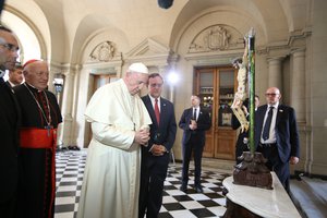 Pope Fancis in the Pontifical Catholic University of Chile with Ricardo Ezzati Andrello, Ignacio Sanchez Diaz