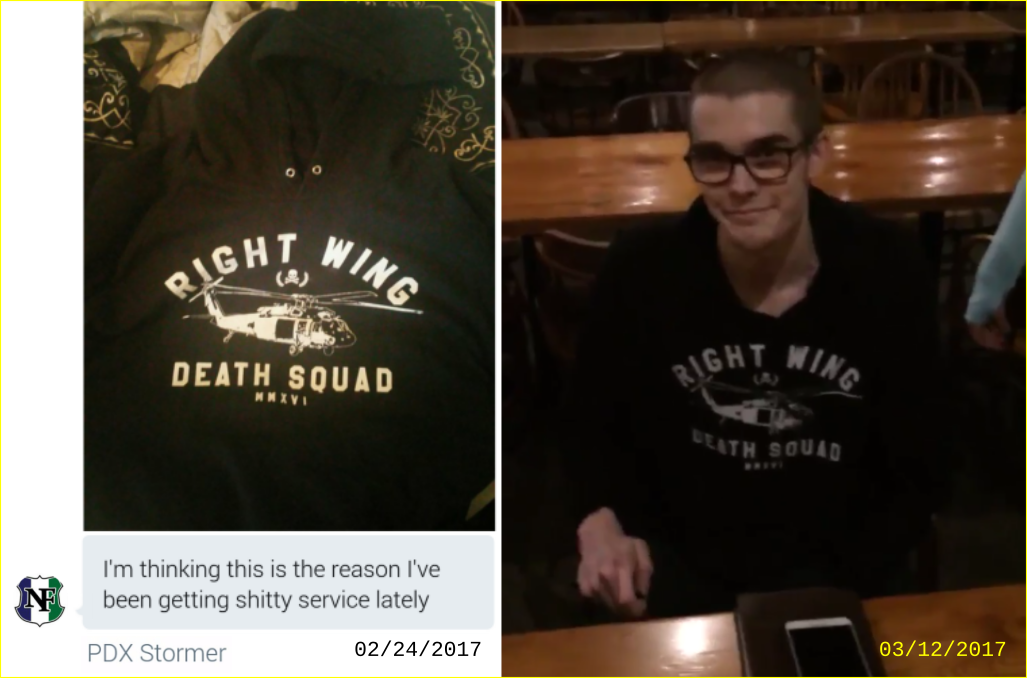 Matt Blais wears a Right Wing Death Squads hoodie