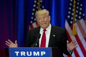 Republican presidential candidate Donald Trump delivers a speech, Wednesday, June 22, 2016, in New York.