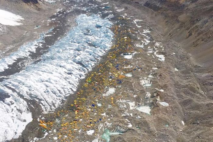 An aerial view of Everest Base Camp