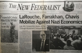 New Federalist (newspaper) headline: "LaRouche, Farrakhan, Chavis Mobilize Against Nazi Economics"